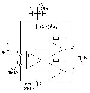 TDA7056 integrated audio amplifier circuit