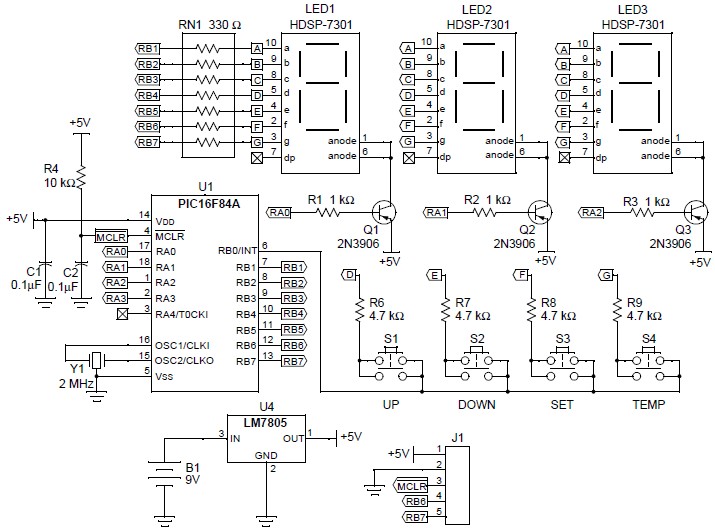 PIC16F84A digital thermometer electronic microcontroller project