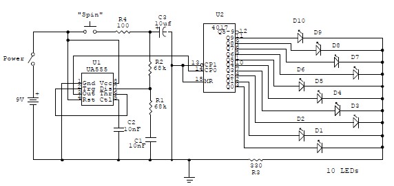 555 timer circuit Electronic roulette wheel