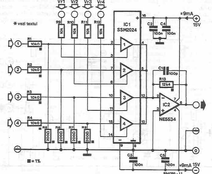 4 channel audio mixer circuit diagram using SSM2024