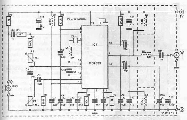 CB transmitter circuit diagram using MC2833
