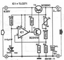 16V adjustable power supply circuit using TLC271